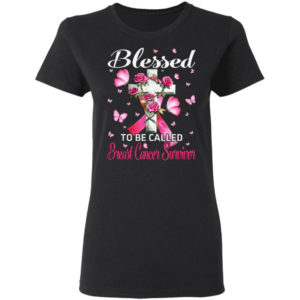 Blessed To be Called Breast Cancer Survivor Cross Flower T-Shirt Ladies T-Shirt Black S