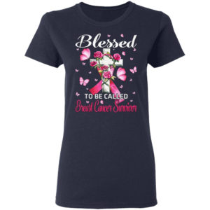 Blessed To be Called Breast Cancer Survivor Cross Flower T-Shirt Ladies T-Shirt Navy S