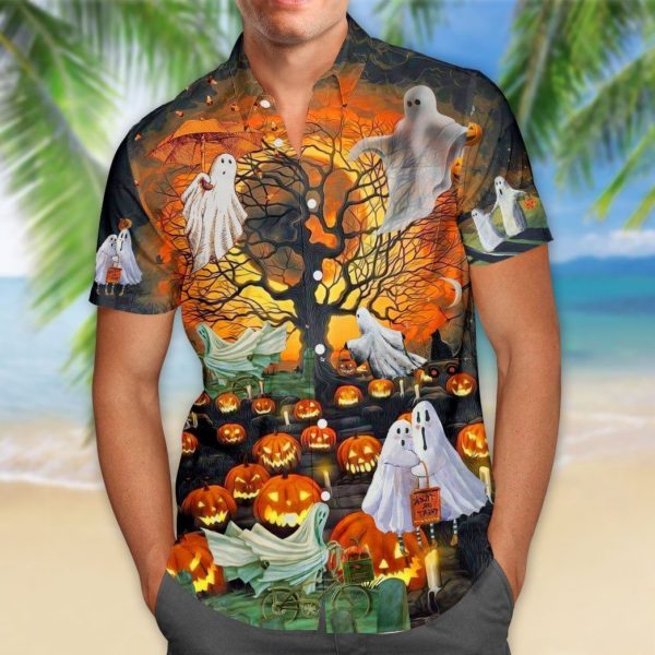 Boo Halloween Pumpkin Hawaiian Shirt Short Sleeve Hawaiian Shirt Black S