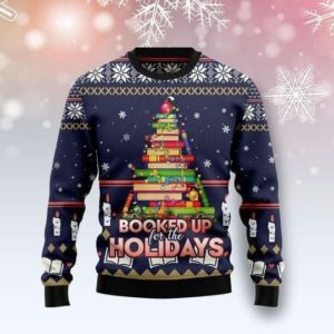Booked Up For The Holidays Book Tree Christmas Sweater AOP Sweater Navy S