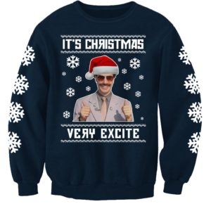 Borat It's Christmas Very Excite Christmas Sweater AOP Sweater Navy S
