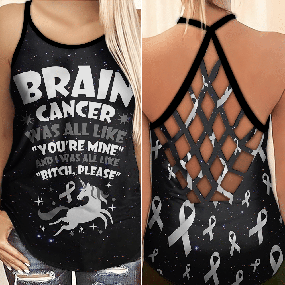 Brain Cancer Awareness Criss Cross Tank Top Style: Criss Cross Tank Top, Color: Black