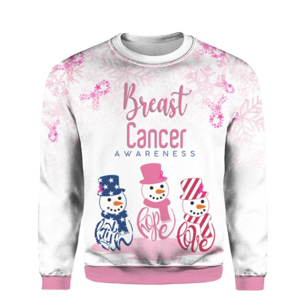 Breast Cancer Awareness Pink Snowman Christmas All Over Print 3D Shirt 3D Sweatshirt Pink S