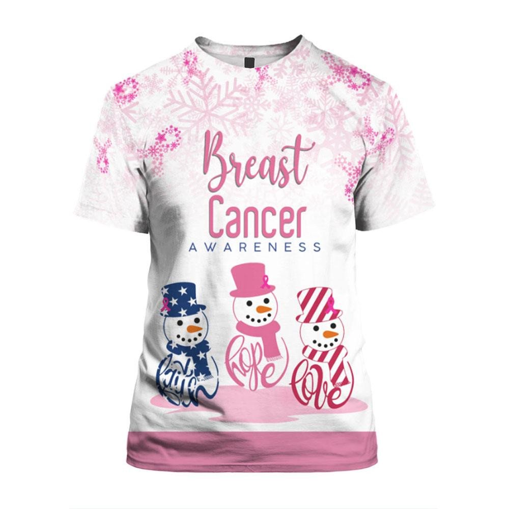 Breast Cancer Awareness Pink Snowman Christmas All Over Print 3D Shirt 3D T-Shirt Pink S