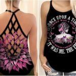 Breast Cancer Awareness, There Was A Girl, Who Kicked Cancer's Ass Criss Cross Tank Top Criss Cross Tank Top Black S