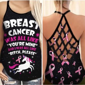 Breast Cancer Awareness Unicorn Criss Cross Tank Top Criss Cross Tank Top Black S