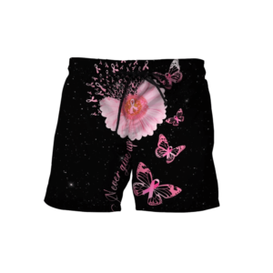 Breast Cancer Never Give Up Pink Flower And Butterfly 3D All Over Printed Shirt Short Pant Pink S