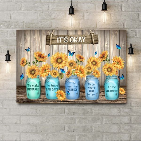 Butterfly And Sunflowers Canvas, It's Okay To Make Mistakes Canvas Wall Art Landscape Canvas Brown 12x8