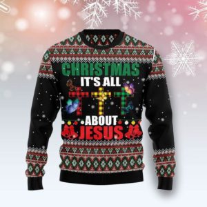 Butterfly Cross Christmas Is All About Jesus Christmas 3D Sweater AOP Sweater Black S