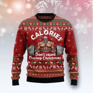 Calories Don't Count During Christmas Bodybuilder Santa Christmas Sweater AOP Sweater Red S