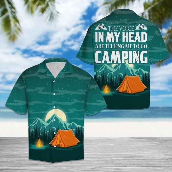 Camping Hawaiian shirt The Voice In My Head Are Telling My To Go Camping Short-Sleeve Hawaiian Shirt Green S