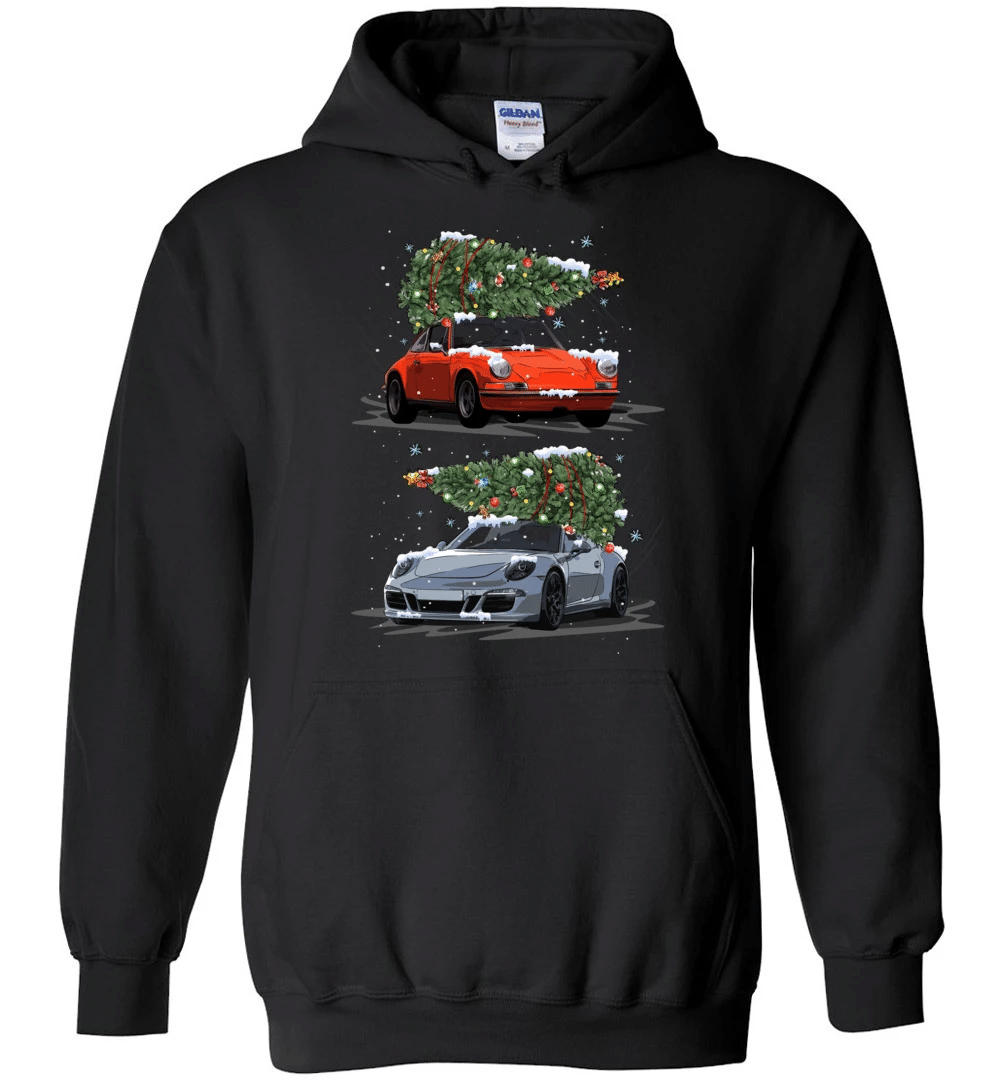 Carrying Christmas Trees Car Lover Christmas Hoodie Sweatshirt Style: Hoodie, Color: Black