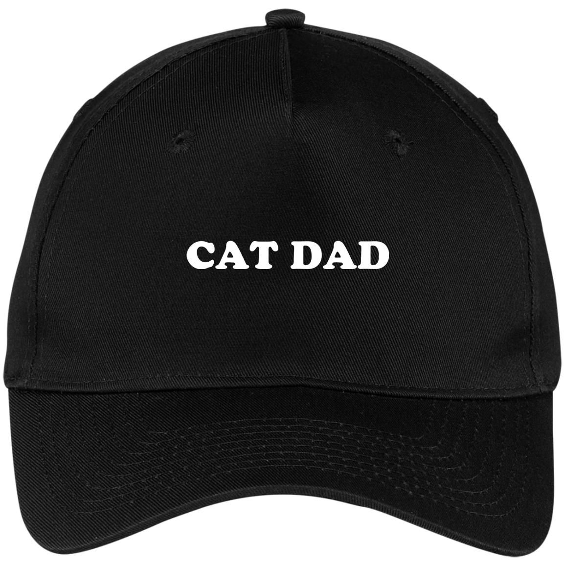 Cat Dad Embroidered Hat Style: CP86 Five Panel Twill Cap, Color: Black