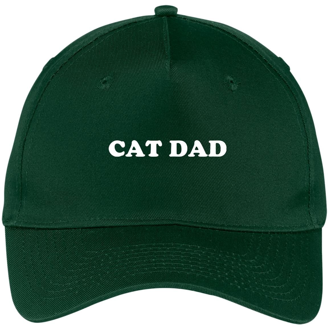 Cat Dad Embroidered Hat Style: CP86 Five Panel Twill Cap, Color: Hunter