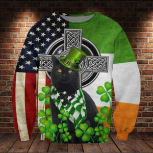 Cat Happy Black Cat Cross All Over Print 3D Shirt 3D Sweatshirt Green S