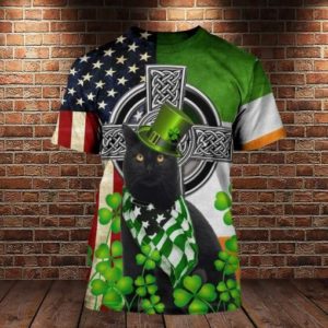 Cat Happy Black Cat Cross All Over Print 3D Shirt 3D T-Shirt Green S