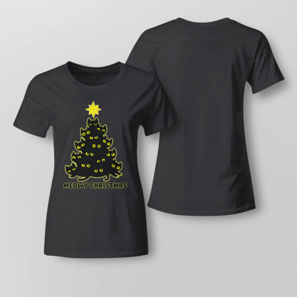 Cat Trees Meowy Christmas Shirt Ladies T-shirt Black XS
