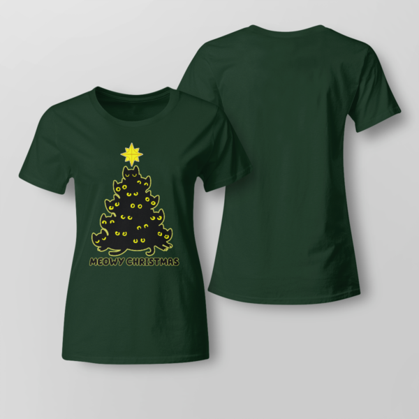 Cat Trees Meowy Christmas Shirt Ladies T-shirt Forest Green XS