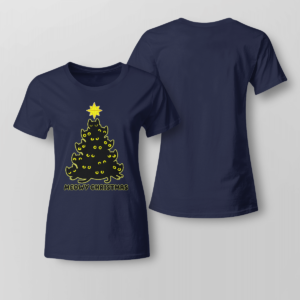 Cat Trees Meowy Christmas Shirt Ladies T-shirt Navy XS