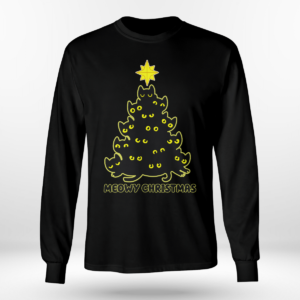Cat Trees Meowy Christmas Shirt Long Sleeve Tee Black S