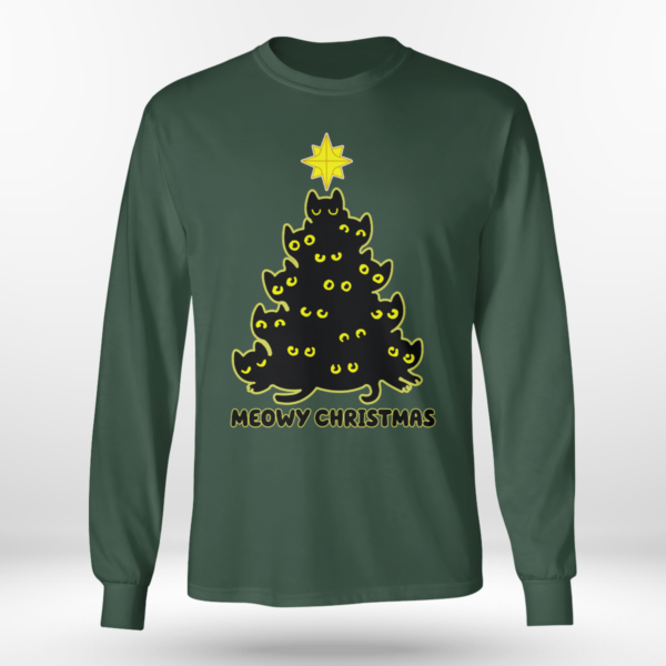 Cat Trees Meowy Christmas Shirt Long Sleeve Tee Forest Green S