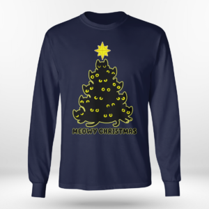 Cat Trees Meowy Christmas Shirt Long Sleeve Tee Navy S
