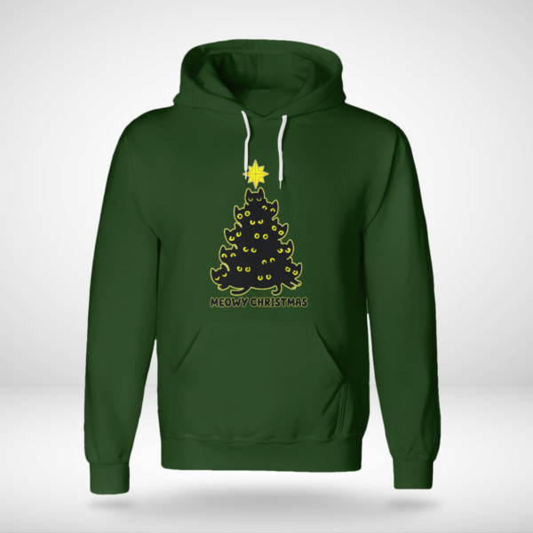 Cat Trees Meowy Christmas Shirt Unisex Hoodie Forest Green S