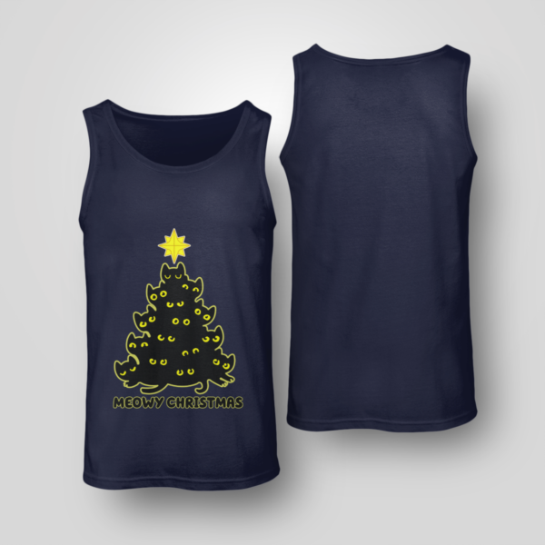 Cat Trees Meowy Christmas Shirt Unisex Tank Navy S
