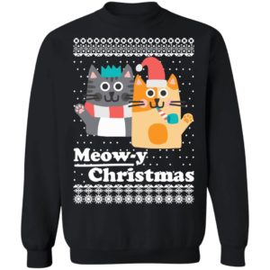 Cats Meowy Christmas Sweatshirt Couple Cats Sweatshirt Black S