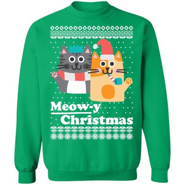 Cats Meowy Christmas Sweatshirt Couple Cats Sweatshirt Irish Green S