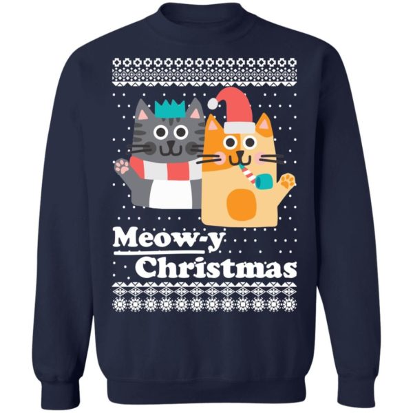 Cats Meowy Christmas Sweatshirt Couple Cats Sweatshirt Navy S