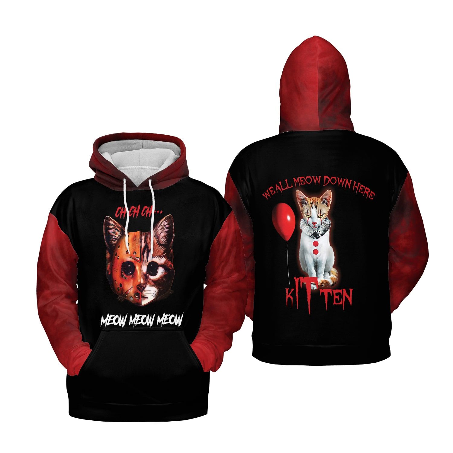 Ch Ch Ch Meow Meow Halloween Scary Jason Voorhees Cat 3D Hoodie Style: 3D Hoodie, Color: Black