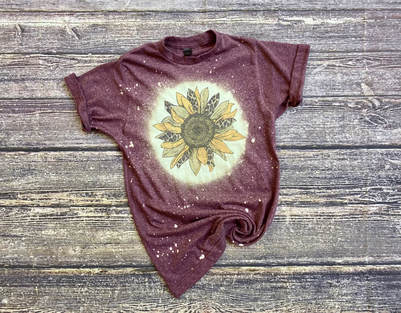 Cheetah Sunflower Bleached Shirt Style: Bleached T-Shirt, Color: Brown
