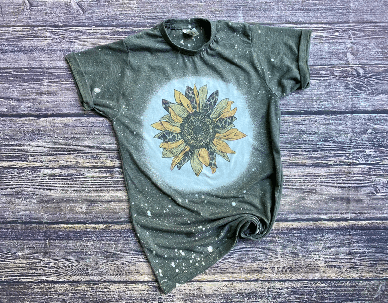 Cheetah Sunflower Bleached Shirt Style: Bleached T-Shirt, Color: Deep Forest