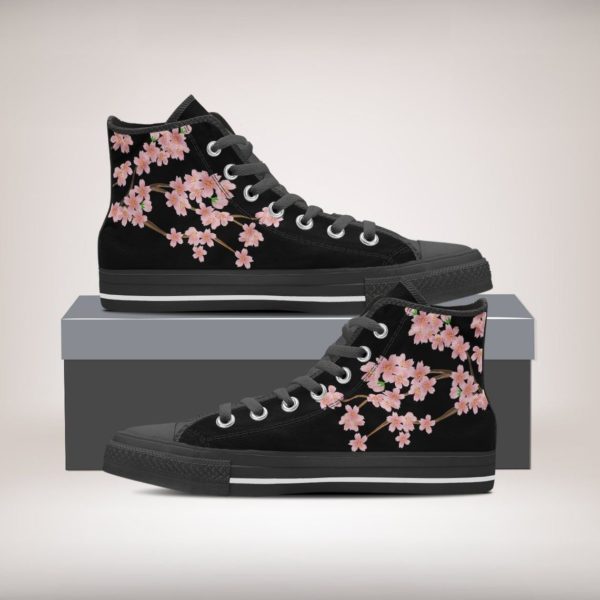 Cherry Blossom Flowers Sakura High Top Shoes for Men & Women Women's Shoes High Top Black US6