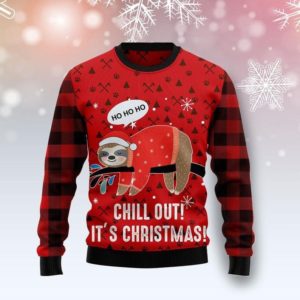 Chill Out It's Christmas Ho Ho Ho Sloth Christmas Sweater AOP Sweater Red S