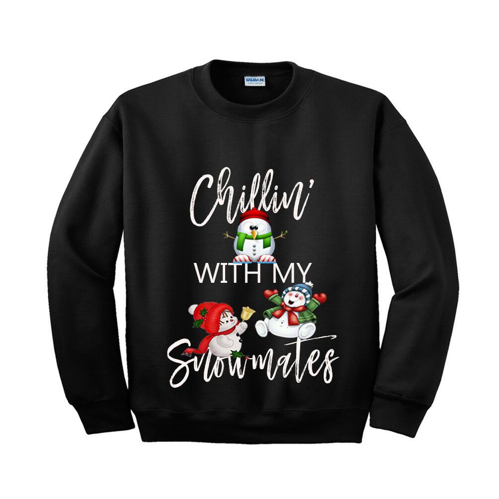 Chillin With My Snowmates Funny Snowman Santa Christmas Sweatshirt Style: Sweatshirt, Color: Black