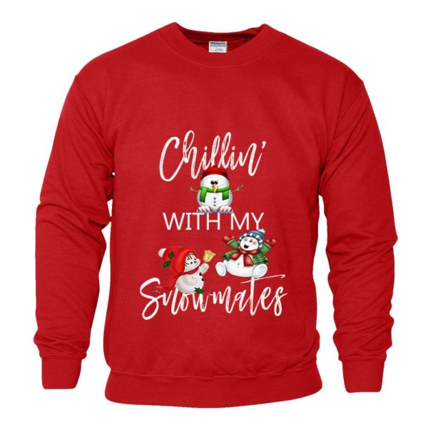 Chillin With My Snowmates Funny Snowman Santa Christmas Sweatshirt Sweatshirt Red S