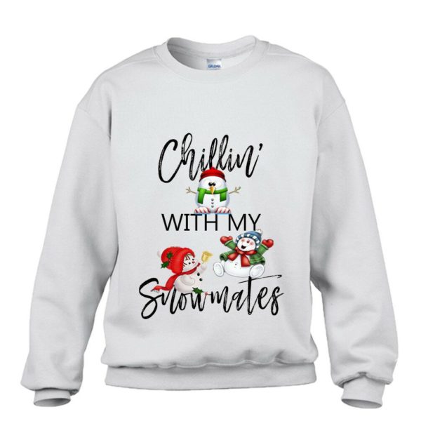 Chillin With My Snowmates Funny Snowman Santa Christmas Sweatshirt Sweatshirt White S