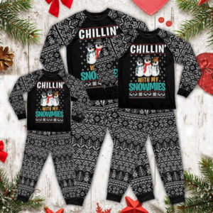 Chillin With My Snowmies Snowman Family Pajamas Set Kid Pajamas Shirt Black 2Y