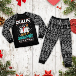 Chillin With My Snowmies Snowman Family Pajamas Set Pajamas Shirt Black XS