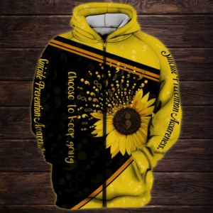 Choose To Keep Going Sunflower Suicide Prevention Awareness 3D Printed Shirt 3D Zip Hoodie Yellow S