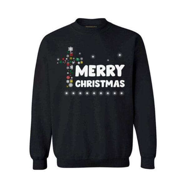 Christian Cross Merry Christmas Sweater Jesus Sweatshirt Sweatshirt Black S