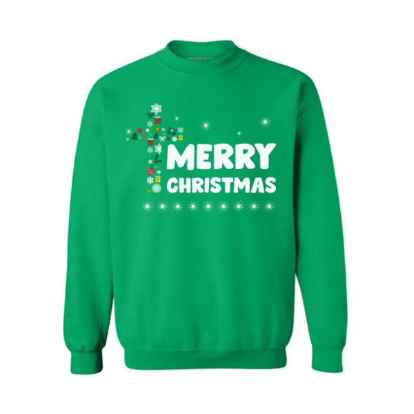 Christian Cross Merry Christmas Sweater Jesus Sweatshirt Sweatshirt Green S