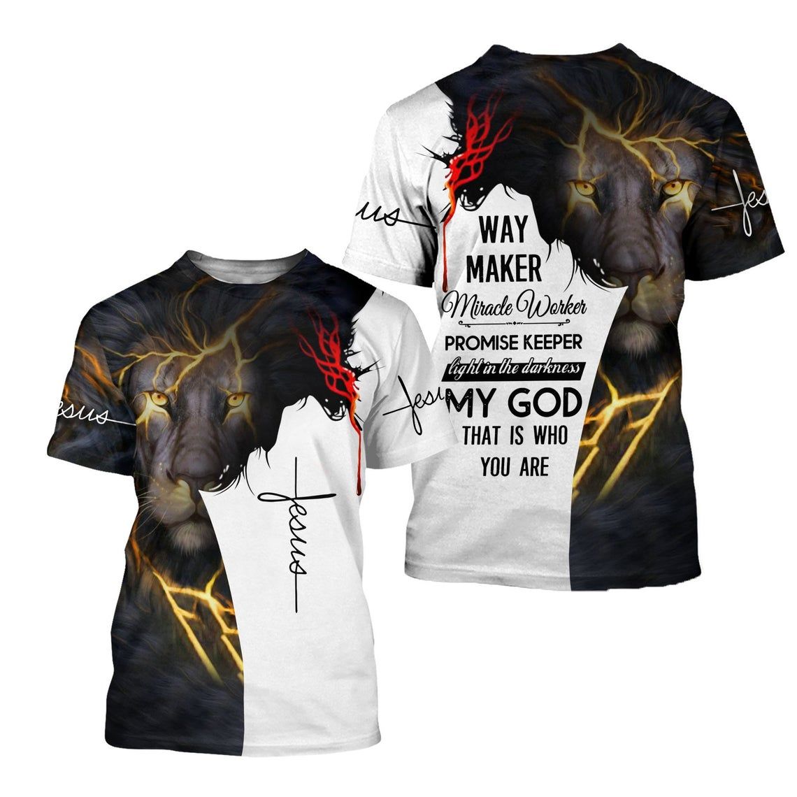 Christian Jesus Jesus Lion T-Shirt 3D All Over Printed Unisex Style: 3D T-Shirt, Color: White