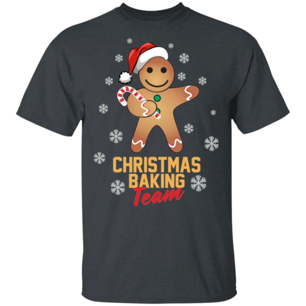 Christmas Baking Team Gingerbread Man Santa With Candy Cane Christmas T-Shirt Unisex T-Shirt Dark Heather S