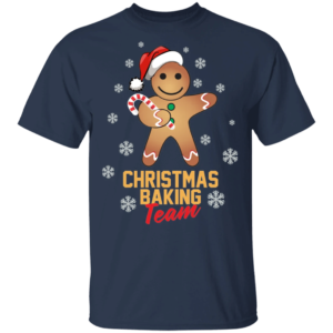Christmas Baking Team Gingerbread Man Santa With Candy Cane Christmas T-Shirt Unisex T-Shirt Navy S