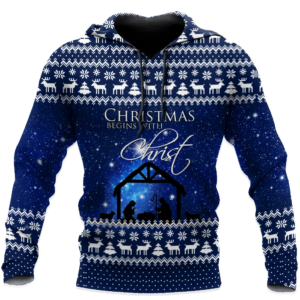 Christmas Begin With Christ All Over Print 3D Shirt 3D Hoodie Blue S