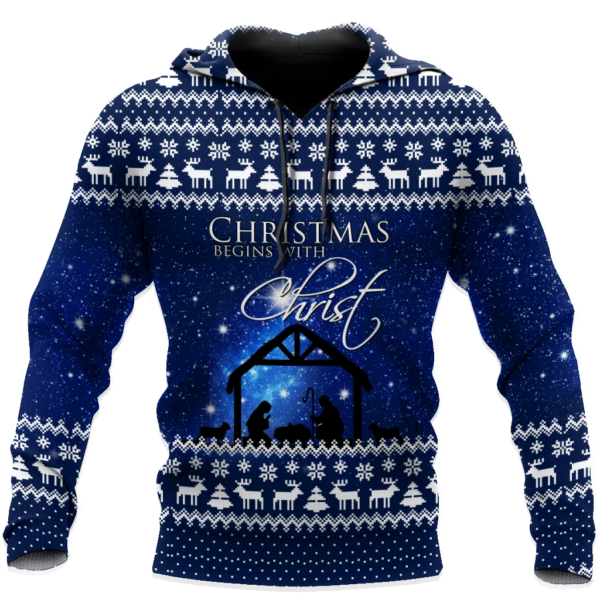 Christmas Begin With Christ All Over Print 3D Shirt 3D Hoodie Blue S