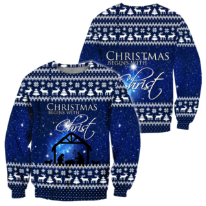 Christmas Begin With Christ All Over Print 3D Shirt 3D Sweatshirt Blue S
